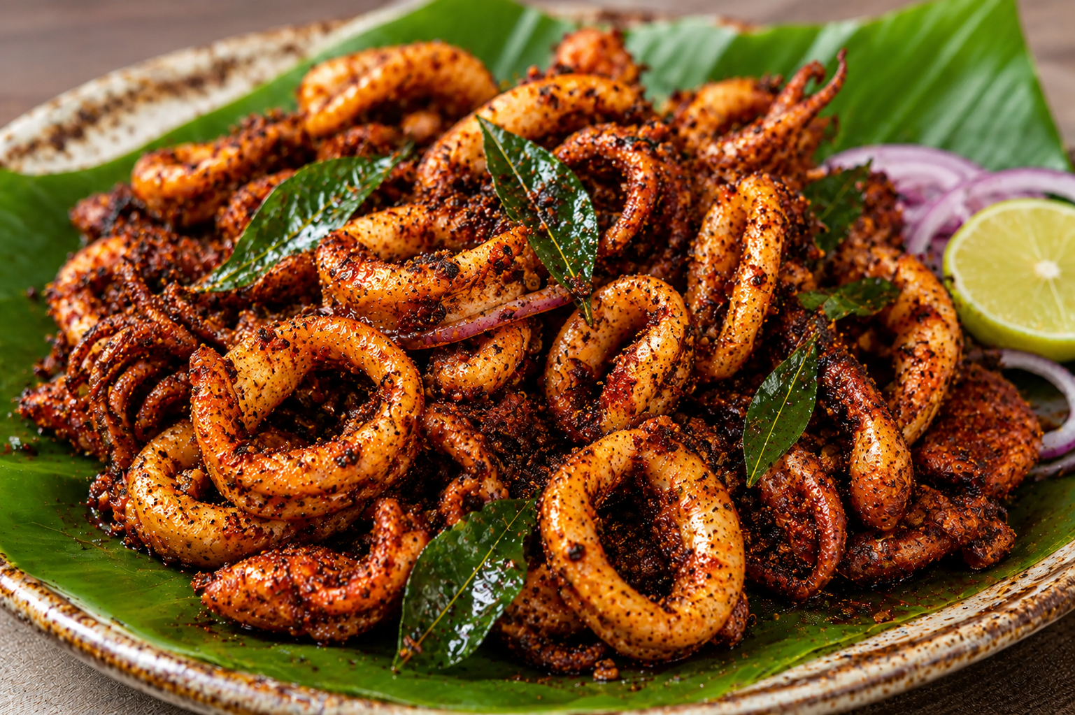 Squid Pepper Fry, cooked squid rings