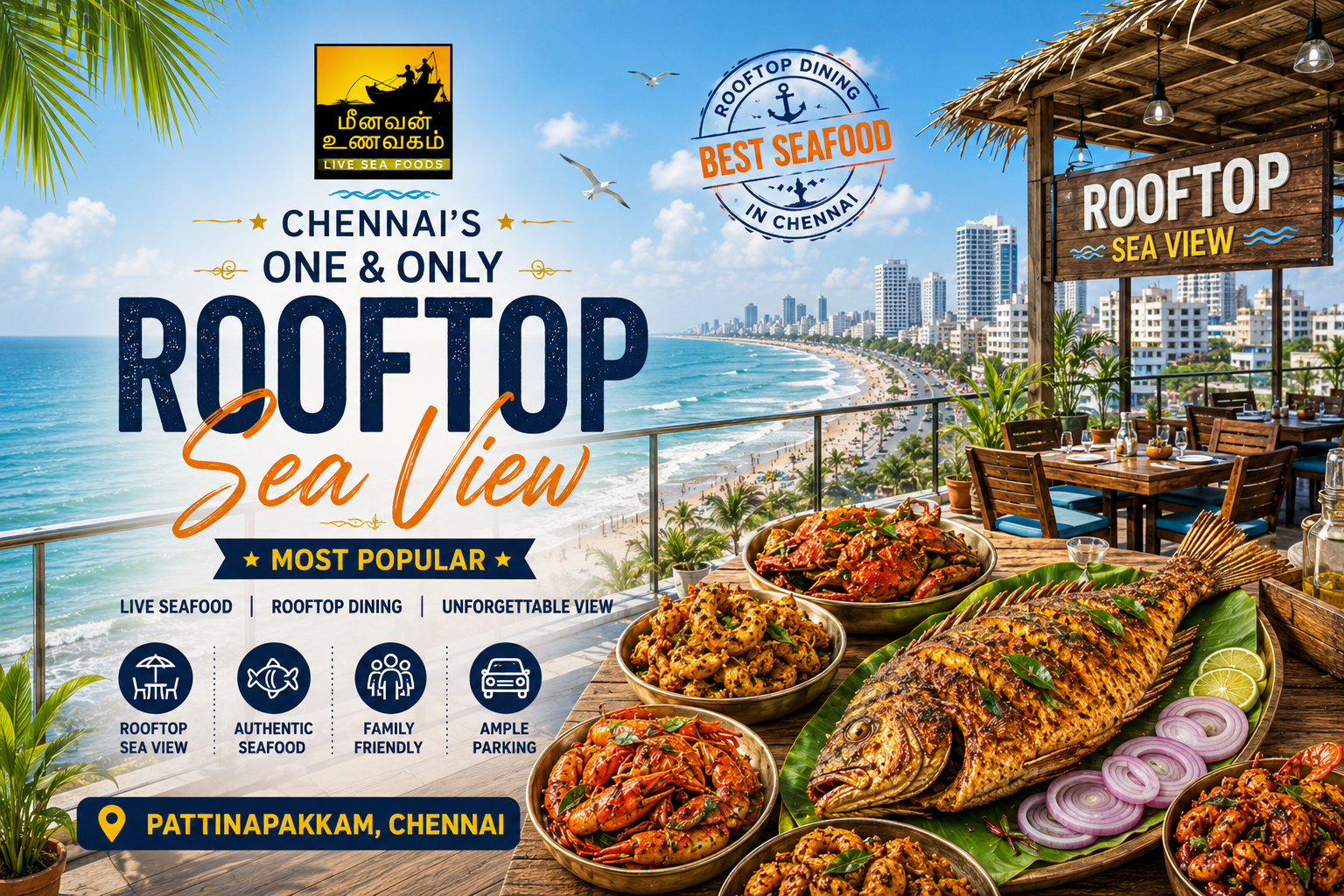Rooftop Sea View dining at Meenavan Unavagam